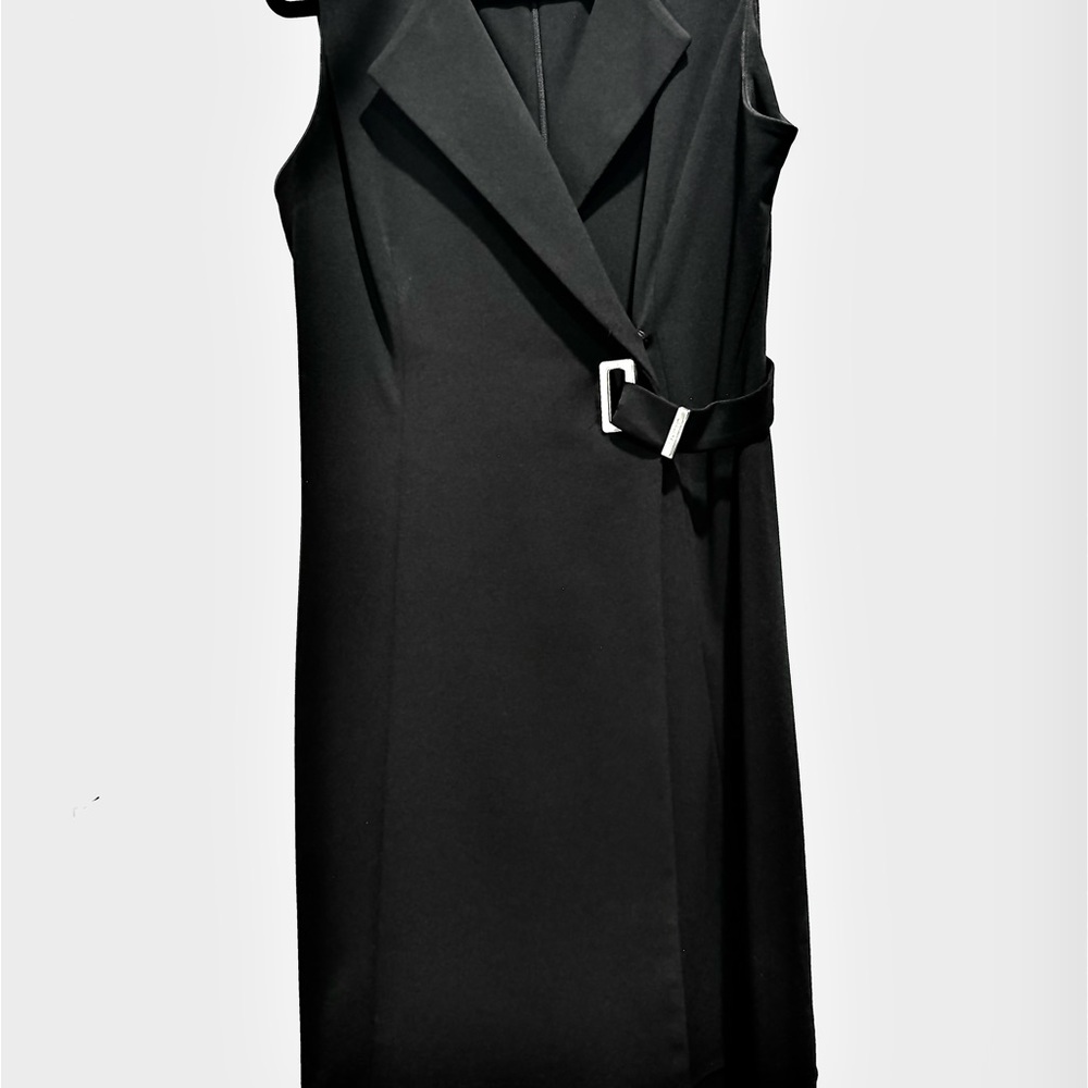 Calvin Klein Sleeveless Black Belted Midi Dress